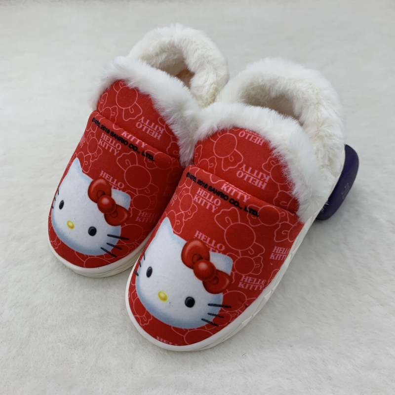 鞋柜kt猫秋冬儿童包跟保暖毛绒棉鞋卡通可爱居家室内平底舒适棉拖