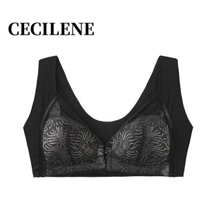 CECILENE内衣春夏背心式蕾丝无钢圈薄款大胸显小侧收副乳前扣文胸