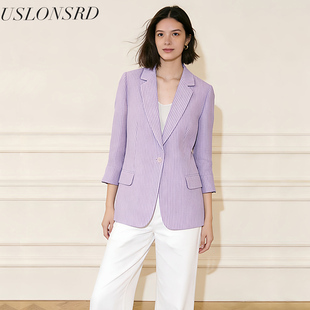 型八分袖 26春夏通勤智性ol穿搭紫色修身 外套 量体订制 亚麻西装