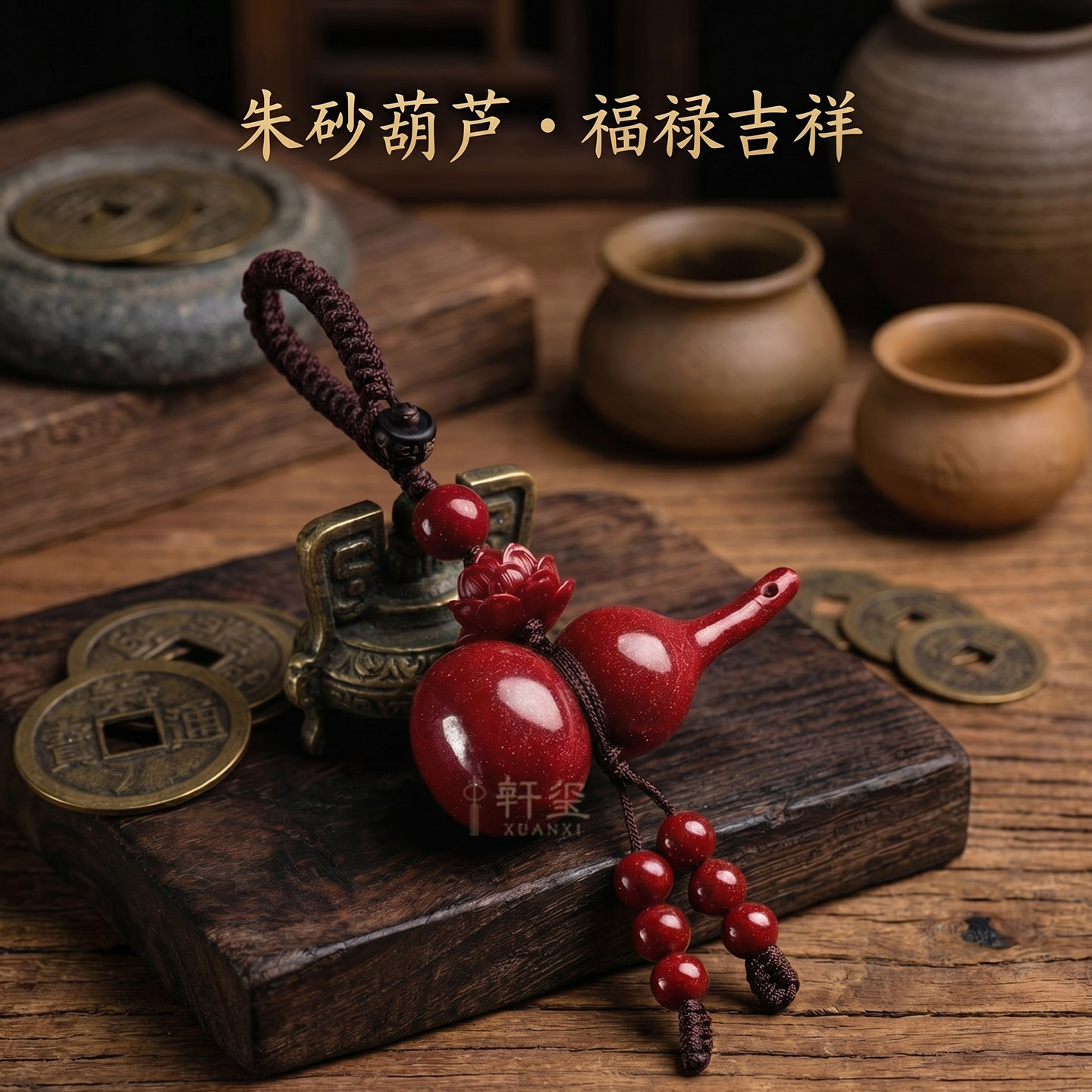 朱砂葫芦汽车挂件车内平安符钥匙扣高档车载后视镜吊坠装饰品