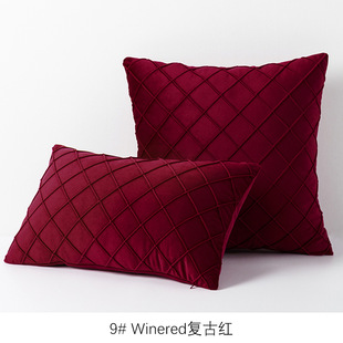 MILAN复古红色天鹅绒格子抱枕喜庆长方形腰枕客厅沙发飘窗靠垫套