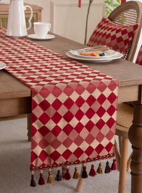 米兰中式红色方块桌旗婚礼喜庆节日餐边柜旗流苏旗斗柜电视柜盖巾