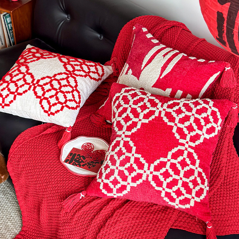 新年红色高级感新中式抱枕靠垫枕套含芯结婚喜庆卧室沙发装饰抱枕