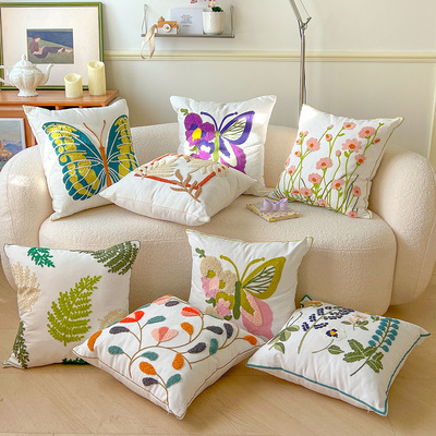 毛巾绣抱枕套花朵刺绣不含芯田园风靠垫家居床头办公室沙发腰