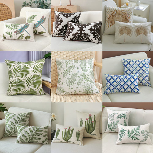 复古绿卧室装饰枕腰靠枕向日葵绣花抱枕靠垫抱枕套不含芯