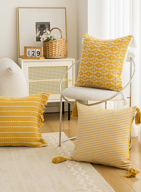 MILAN北欧复古ins风黄色系抱枕套客厅沙发抱枕样板间床头靠背靠枕