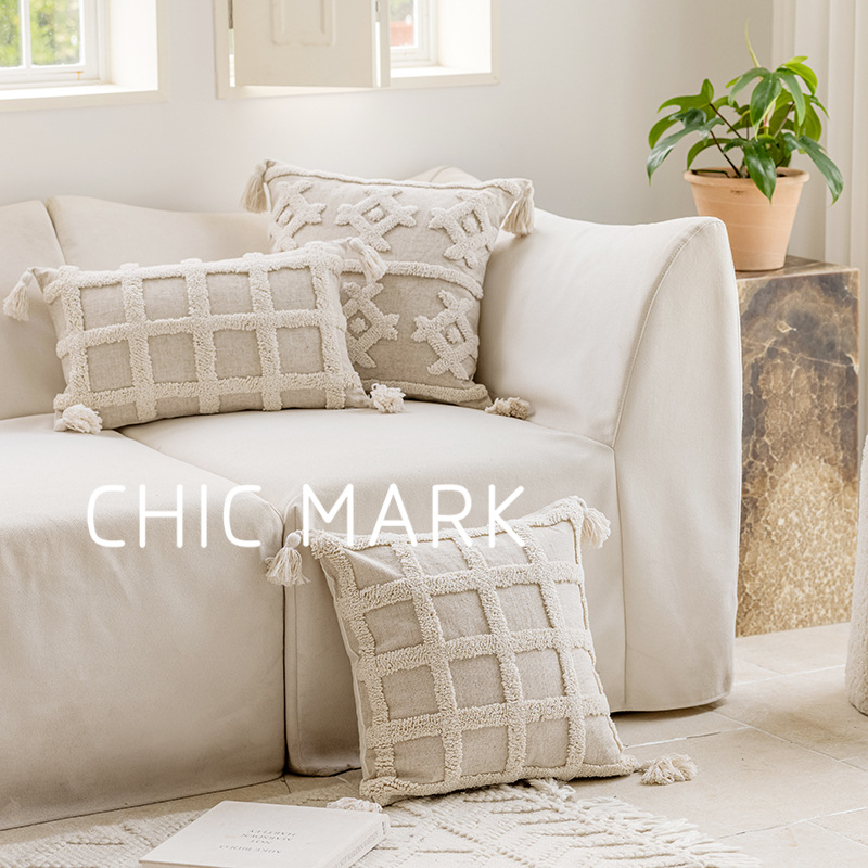 原色圈绒抱枕簇绒靠包法式摩洛哥民族风ins风客厅靠枕民宿靠垫套