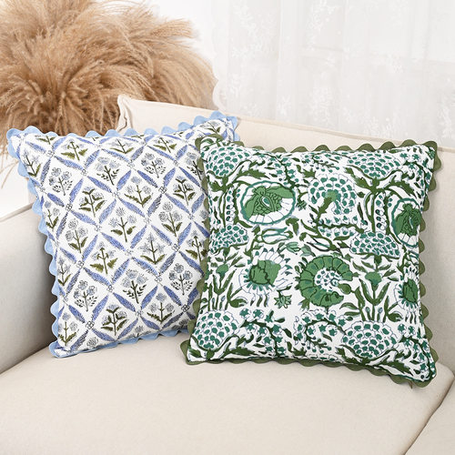 跨境北欧ins印花荷叶裙边抱枕套 复古田园抱枕靠垫套客厅沙发
