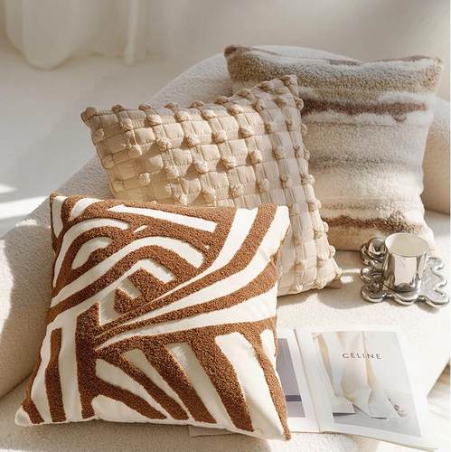 奶油色高级复古风打结抱枕套沙发床上棕色床上腰靠枕靠垫含芯飘窗