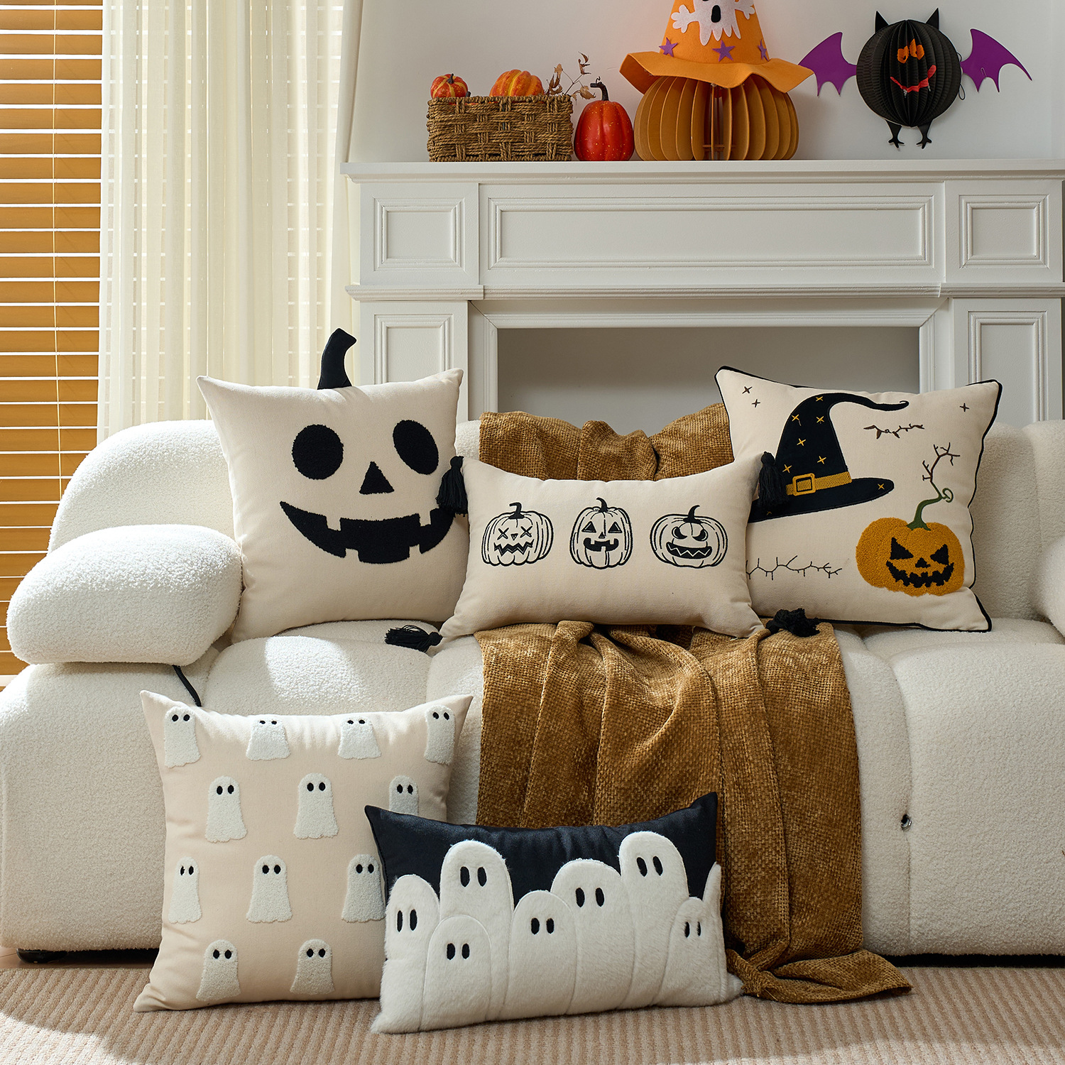 万圣节潮款抱枕套南瓜搞怪抱枕套万圣节幽灵魔法帽靠枕套