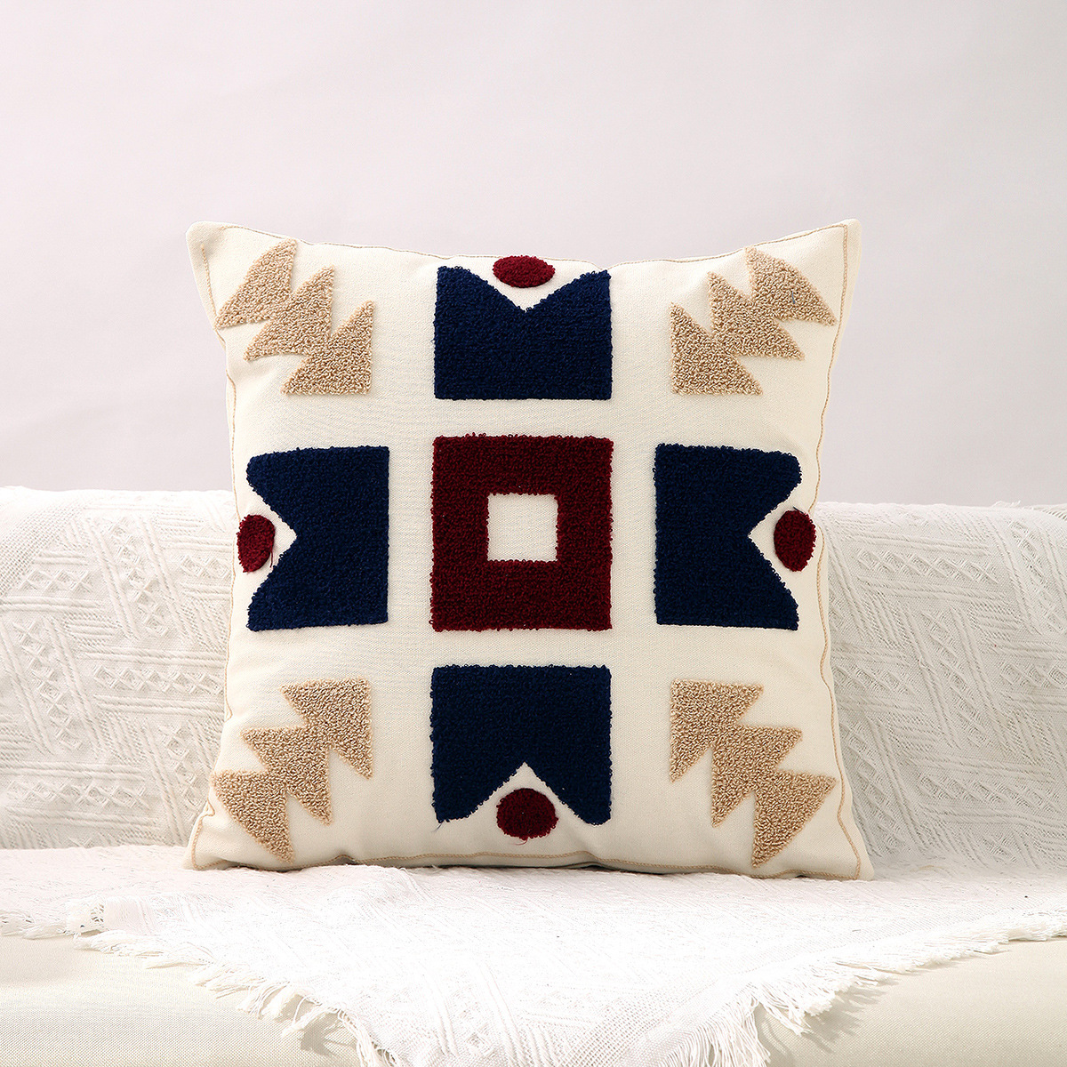 棉布花朵刺绣靠垫套家居布艺床头软包沙发装饰抱枕彩色毛巾绣靠枕