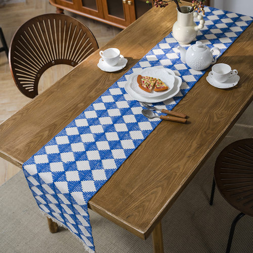 蓝色地中海桌旗节日布置餐桌装饰长条桌布电视柜斗柜茶几防尘盖布