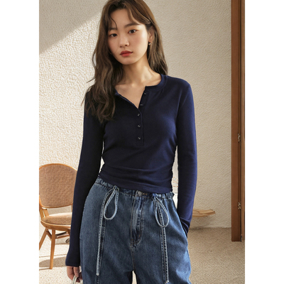 长袖T恤女秋冬设计感独特别致内搭上衣2025新款可外穿针织打底衫
