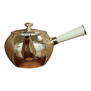 日本银器 银川堂 银本铺 铜胎镀24K金 金壶 横手急须 泡茶壶