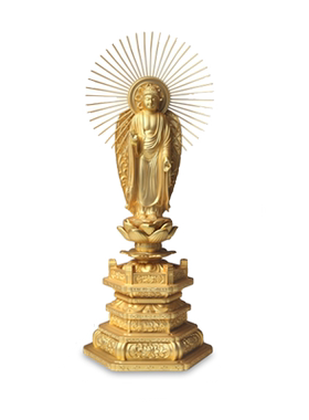 镀金御西高冈铜器本命佛立像