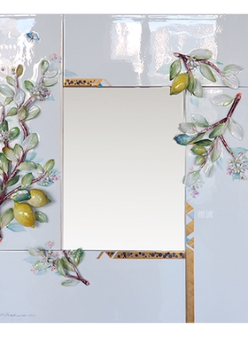 彩绘描金浮雕柠檬树镜子摆件