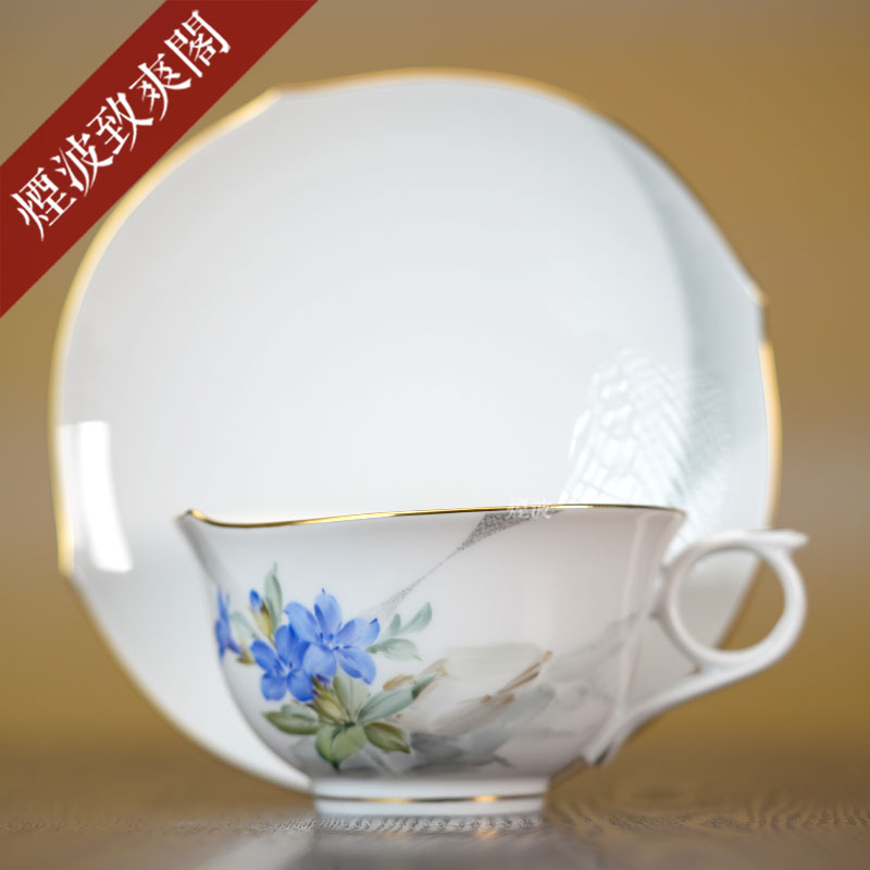 德国MEISSEN 梅森瓷器 神奇波浪 高山植物花卉 蓝花描金 咖啡杯碟