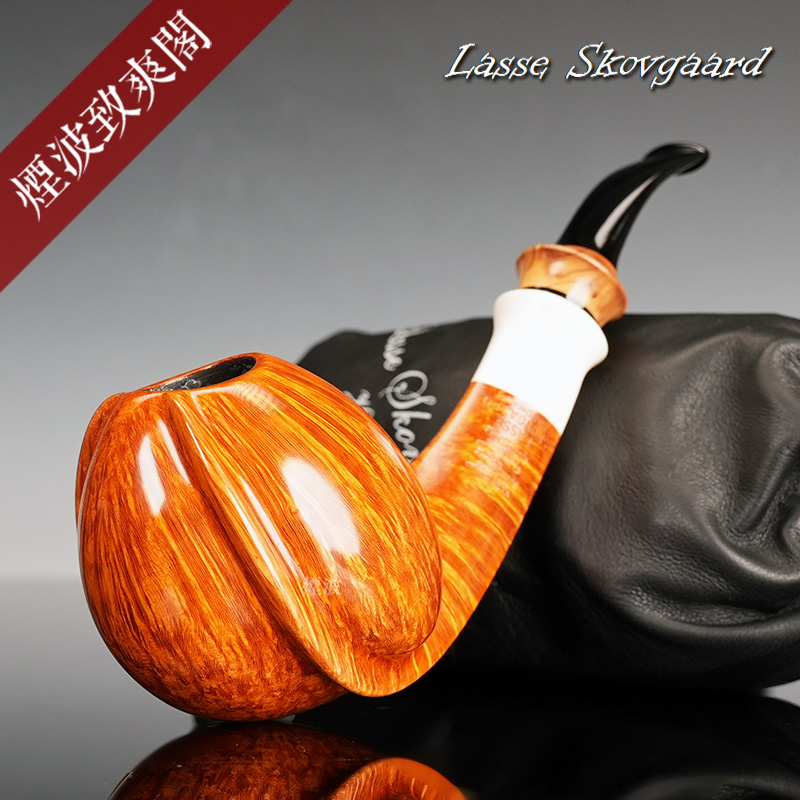 双狮切线河豚型石楠木烟斗