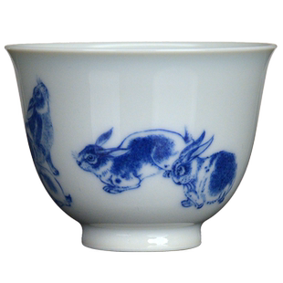 景德镇 觉山隐窑 青花 八兔团圆杯 品杯 茶杯