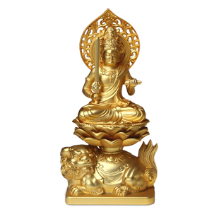 日本高冈铜器秀雲作 镀金文殊菩萨 生肖兔年生人本命佛佛像佛龛附