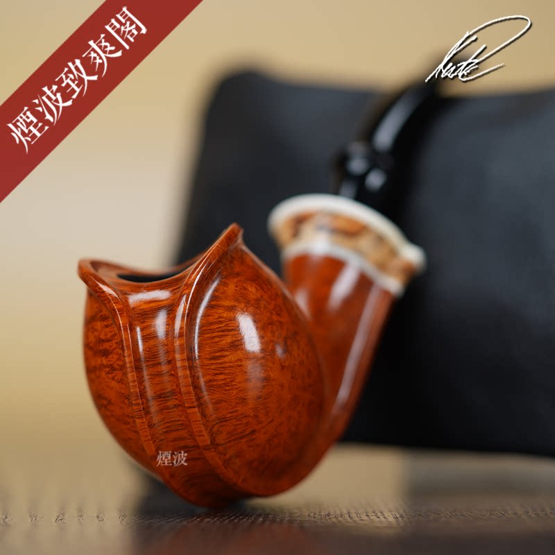 丹麦 Kent Rusmussen 自由式 木质饰圈 双蝴蝶 手工制石楠木 烟斗