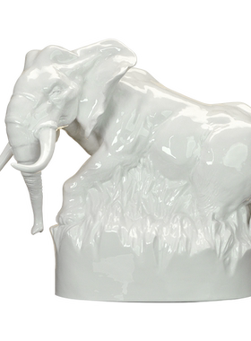 动物瓷塑纯白大象装饰摆件