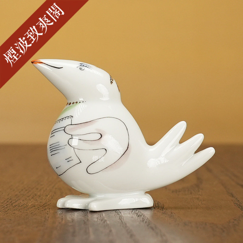 趣味小鸟书记小型瓷偶摆件