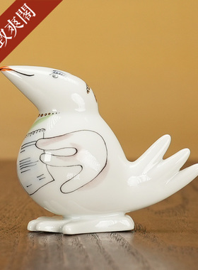 趣味小鸟书记小型瓷偶摆件