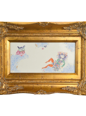 彩绘描金仲夏夜之梦瓷板画挂画