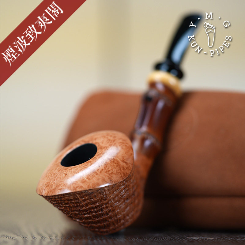 中国 杨坤 原木色喷砂 都柏林型 竹节 手工制 石楠木 烟斗