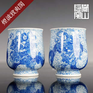 景德镇 觉山隐窑 赏珍款 青花 门神二圣 郁金香杯 茶杯