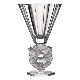 法国 Lalique 莱俪 水晶 花鸟 浮雕 透明磨砂 花瓶
