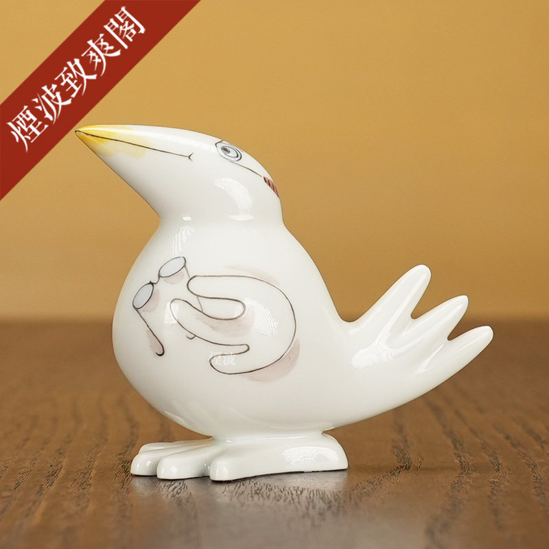 趣味小鸟验光师小型瓷偶摆件