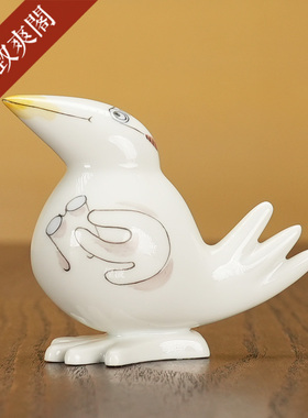 趣味小鸟验光师小型瓷偶摆件
