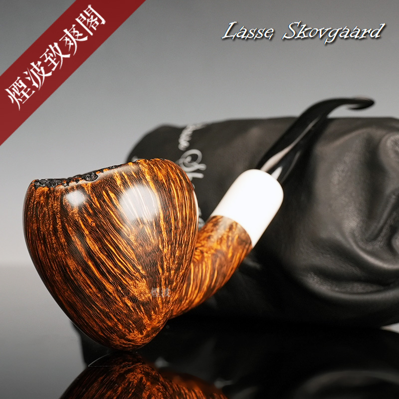 橡果型白色饰圈石楠木烟斗