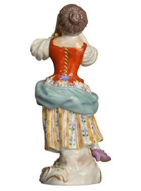 拿着小手鼓的园丁女孩彩色描金