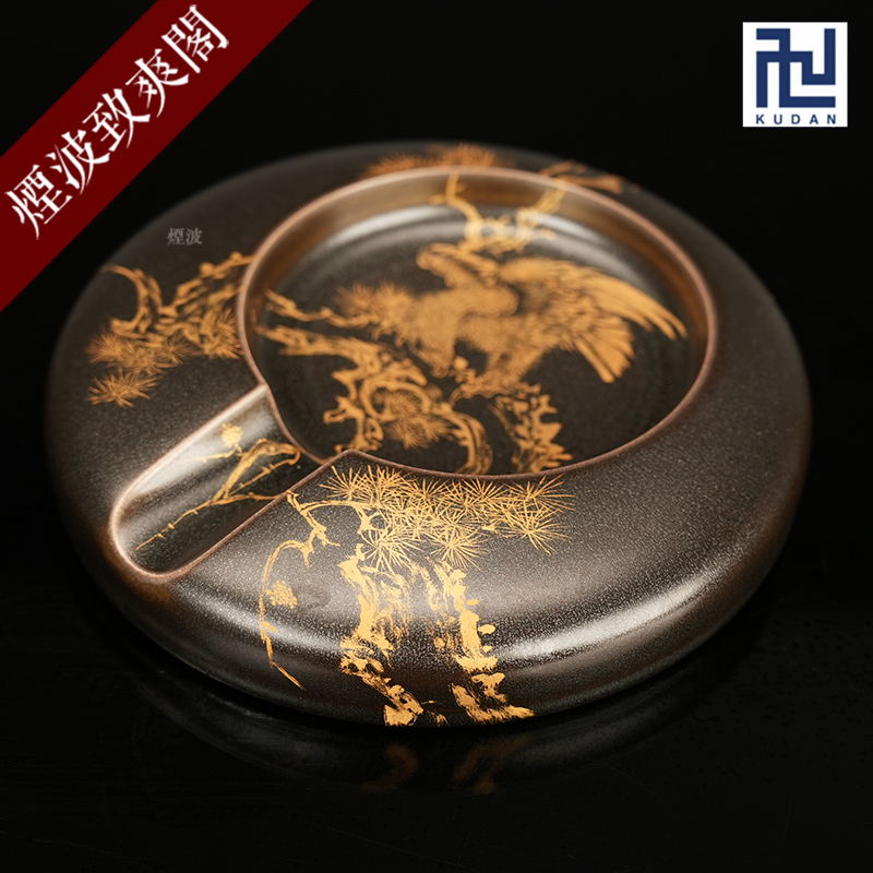 银星黑釉手绘苍鹰松树雪茄缸