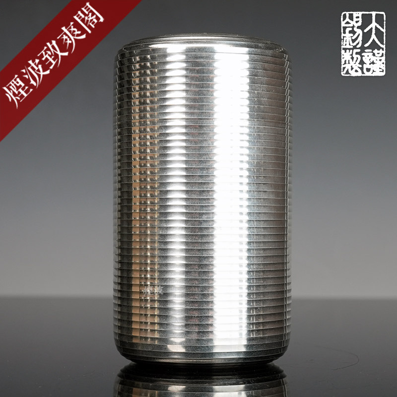 日本 大阪浪华锡器 系目纹 镜面 锡制 茶叶罐 锡罐 密封茶筒 茶仓