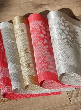 跨境雪花圣诞节驯鹿红色pvc西餐垫酒店盘垫隔热桌垫杯垫子