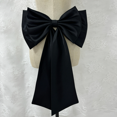 婚纱搭配遮挡黑色缎面蝴蝶结日常连衣裙搭配双层缎面飘带蝴蝶结