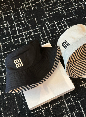 【INFINITYCROSS】24新款双面条纹刺绣字母帆布男女同款渔夫帽子