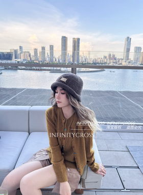 【INFINITYCROSS】潮牌粗针织卷边纯色毛线帽复古咖色大头围盆帽