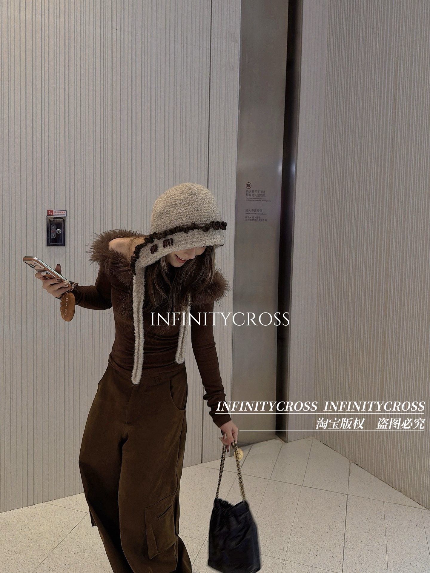 【INFINITYCROSS】小众设计感可爱卡通毛绒针织帽保暖护耳冷帽子