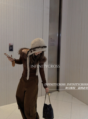 【INFINITYCROSS】小众设计感可爱卡通毛绒针织帽保暖护耳冷帽子