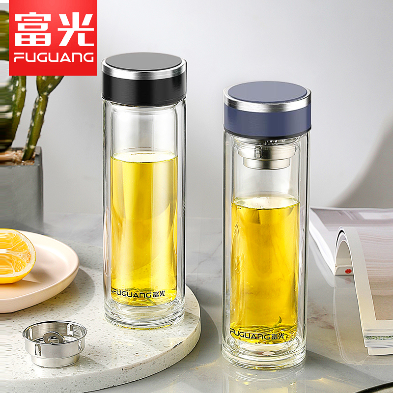 富光双层玻璃杯男士高档泡茶杯茶水分离杯耐热防爆耐高温便携水杯