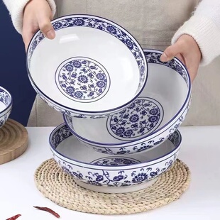 2个青花瓷10英寸汤碗釉下彩陶瓷汤盆合面盆