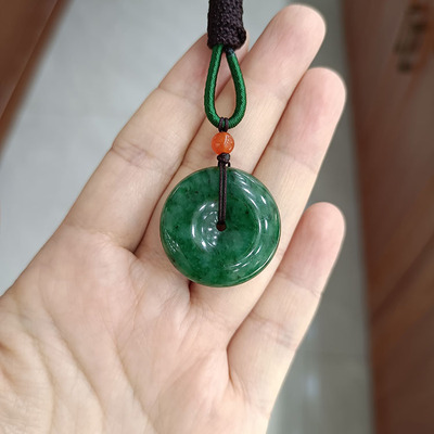 汇宝斋精美天然独山玉鲜天蓝平安扣满绿路路畅通老坑吊坠实物拍照