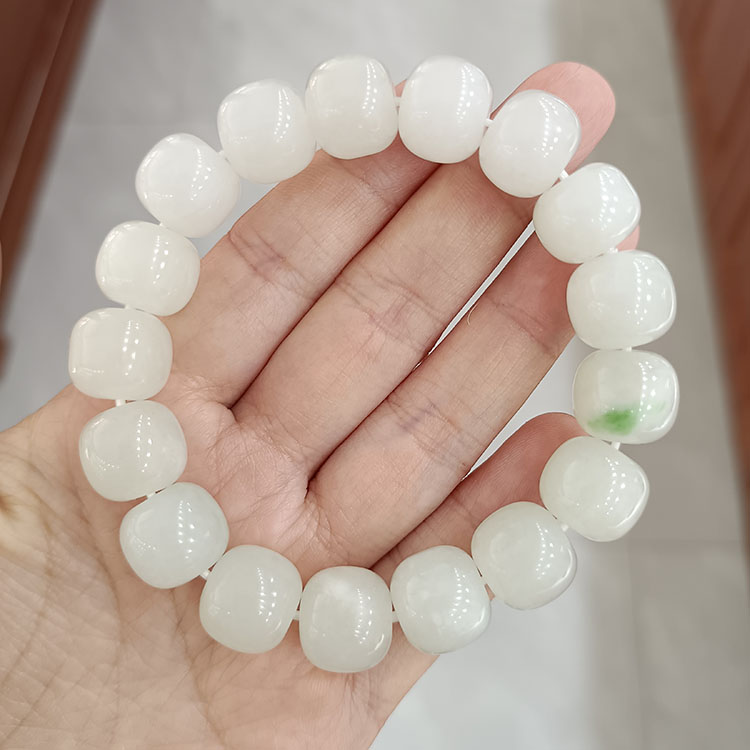 精美天然冰透独山玉玉石老型珠手串13*12mm男女款直切实物拍收藏