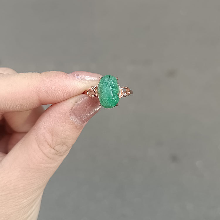 四大名玉南阳独山玉天蓝料貔貅女戒指s925银戒指指环天然绿色独玉