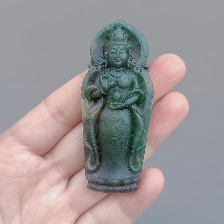 南阳独玉独山玉天蓝观音挂件天然独玉天蓝观音吊坠挂件磨砂款老料